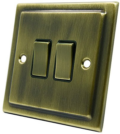 Victorian Antique Brass 2 Gang Switch - 10 Amp Double 2-Gang 2 Way Light Switch