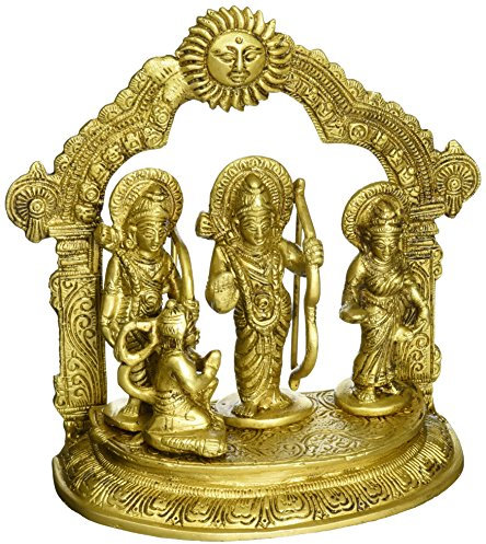Gangesindia Brass Engraved Ram Darbar Murti Rama Sita Lakshman Hanuman Statue 1835 (7.25 H x 7.50 W x 3 D) Gold