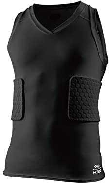 McDavid Padded Tank Shirt (3-Pad). HEX Pads Compression Tank Top. For Basketball, Football, Lacrosse and more. Protects Ribs and Spine