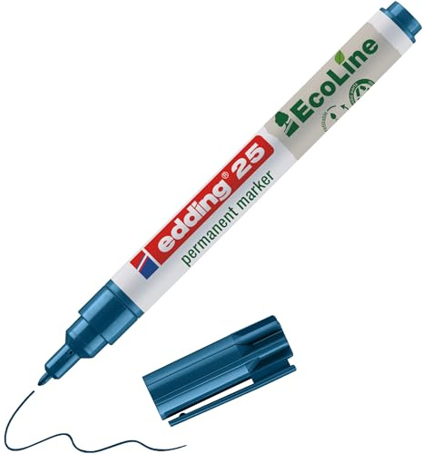 edding 25 Ecoline Permanentmarker - blau - 1 Stift - Rund-Spitze 1 mm - schnell trocknender Permanent Marker - wasserfest, wischfest - für Karton, Kunststoff, Holz, Metall - Universalmarker