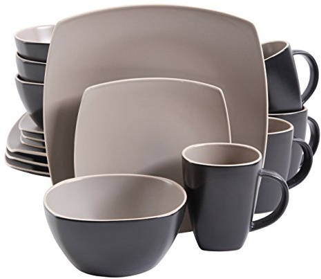 Gibson Overseas, Inc. Gibson Home Soho Lounge Square Geschirr-Set, 16-teilig Casual 16-Piece Dinnware Set beige, brown, coffee