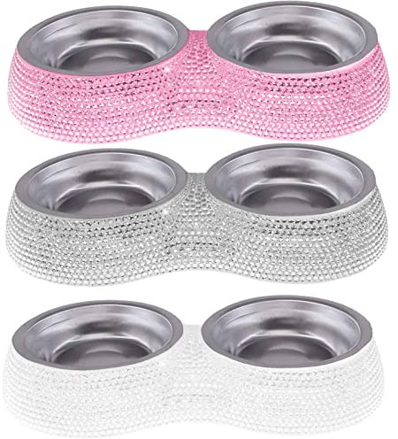SAVORI Gamelles en Acier Inoxydable avec Strass étincelants pour Chiots, Chiens, Chats Rose 320 ML