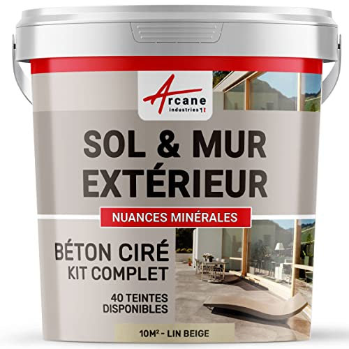 Spachtelbeton-Set : Außenbereich Spachtelbeton für Boden, Wand, Terrasse, Balkon, Treppe - NUANCES MINERALES Leinen-Beige-10 m² (für 2 Schichten)