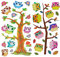 alles-meine.de GmbH 31 TLG. Set 3-D Soft Sticker/Aufkleber - Bunte Eulen auf AST mit Blüten und Blumen - Eule Baum Bunte Blätter Bäume blau Vögel