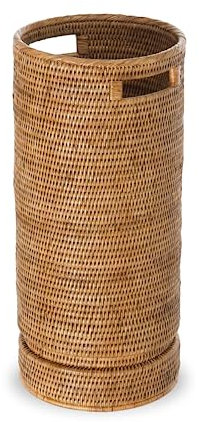 Kouboo La Jolla Porte-Parapluie Rond en rotin avec récupérateur d'eau, Marron Miel