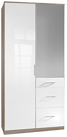 Wimex Kleiderschrank/ Drehtürenschrank Clack, (B/H/T) 90 x 198 x 58 cm, Weiß/ Absetzung Eiche Sägerau