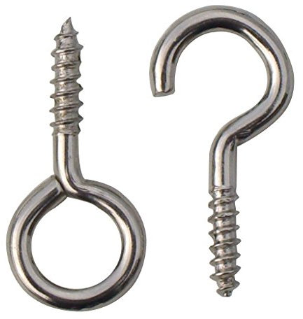 Ganci e anelli (25 mm) a vite per tende, 20 pezzi (10 ganci e 10 anelli)