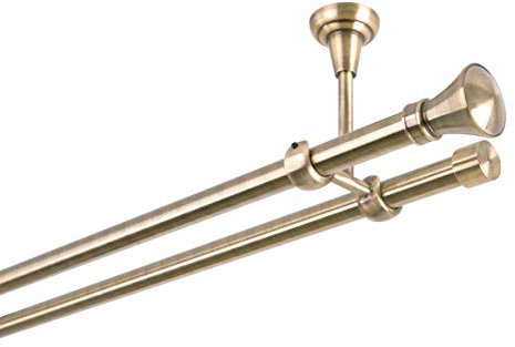 Gardinenstange 19 mm 2-Läufig Deckenbefestigung Antik-Gold Metall Neu (280)