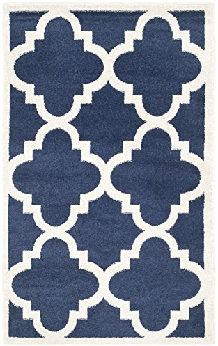 SAFAVIEH Amherst Collection Accent Rug - 3' x 5', Navy & Beige, Moroccan Trellis Design, Non-Shedding & Easy Care, Ideal for High Traffic Areas in Entryway, Living Room, Bedroom (AMT423P)