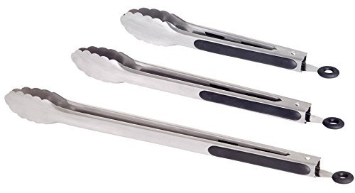 Edelstahlzangen, Set aus drei Stück, Länge 23, 31 & 41 cm, für Holzkohle- und Gasgrill, sichere Handhabung, einfache Reinigung, praktisches Zubehör