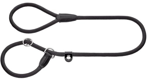 HUNTER Retriever-Hundeleine FREESTYLE, Farbe: schwarz, integrierte Halsung, stufenlos verstellbar, witterungsbeständig, pflegeleicht, griffig, robustes Tau mit Ledertipps, Größe: 08/120