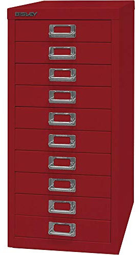 BISLEY MultiDrawer, 29er Serie, DIN A4, 10 Schubladen, Metall, 670 Kardinalrot, 38 x 27.9 x 59 cm