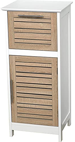TENDANCE Colonne Meuble Bas de Salle de Bain - 1 Porte et 1 tiroir - Aspect Chêne Vieilli