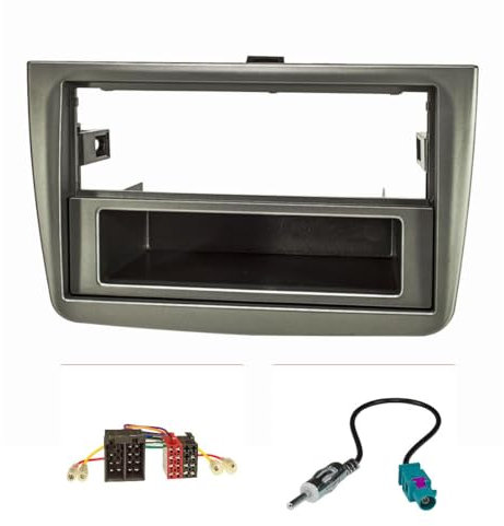 tomzz Audio 2402-015 Radioblende Set kompatibel mit Alfa Romeo Mito (ZAR 955) Bj.2008-2013 dunkelsilber glänzend mit Radioadapter ISO Fakra Antennenadapter DIN