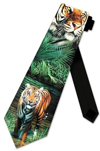 Three Rooker Tiger Ties Herren-Krawatte, Tiermotiv, Dschungel-Krawatte, Schwarz, Erwachsene