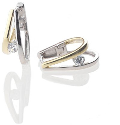 Ohrringe, Creolen 925 Sterling Silber Bicolor mattiert mit 1 Zirkonia