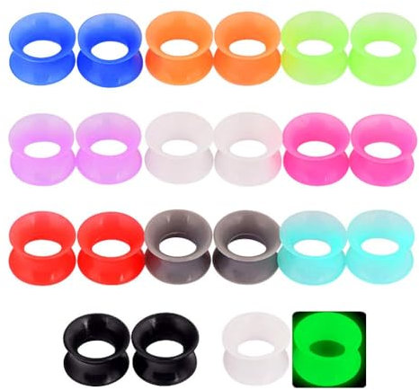 Longbeauty Bunte Silikon Tunnel Plug Gauge Earrings Mehrere Auswähle (22 Stk extra weich, 10mm)