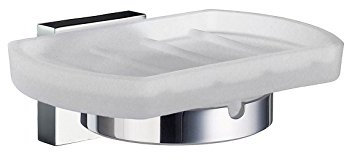 SMEDBO Holder with Glass Soap Dish, Polished Chrome RK342 Haushalter mit Seifenschale aus Glas, Milchglas, Silber
