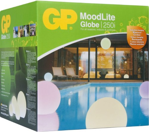 GP Lighting MoodLite Globe 250i, kabellose 250 mm LED-Leuchtstoffkugel mit Induktionsladestation, integriertem Akku und Fernbedienung 810COLOURGLOBE25