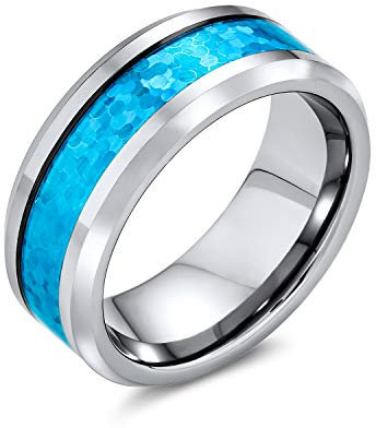 Bling Jewelry Simulierter Blauer Opal Inlay Paare Titan Ehering Für Männer Für Frauen Silber Ton 8Mm
