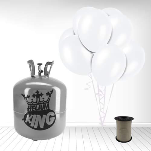 Disposable Helium Gas Cylinder with 50 Snow White Balloons and Curling Ribbon