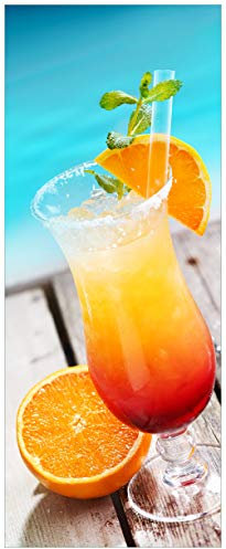 Wallario Glasbild Bunter Cocktail am Pool - 32 x 80 cm Wandbilder Glas in Premium-Qualität: Brillante Farben, freischwebende Optik