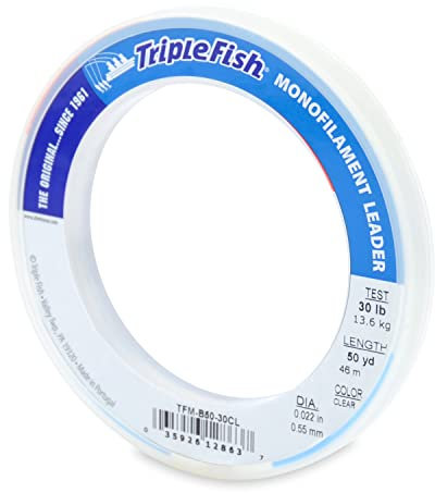 Triple Fish 30 lb Test Mono Leader Fishing Line, Clear, 0.55 mm/50 yd