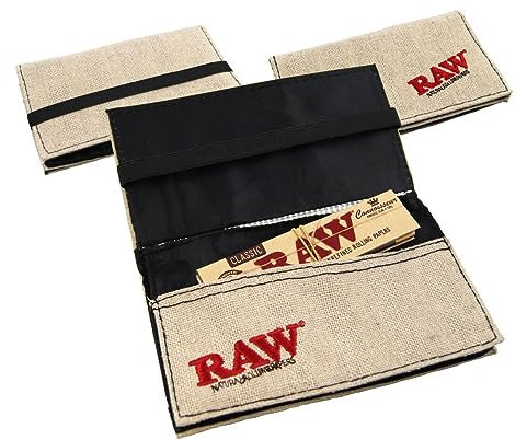 RAW Tobacco Pouch 6.1x3.5in Rubber band Smoker Wallet 3 Compartments Rolling Pouch
