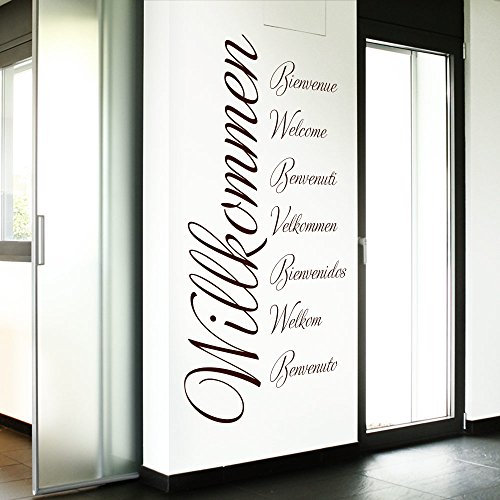Grandora Wandtattoo Wort Willkommen in 8 Sprachen I braun (BxH) 58 x 117 cm I Flur Diele selbstklebend Aufkleber Wandaufkleber Wandsticker Sticker W3014
