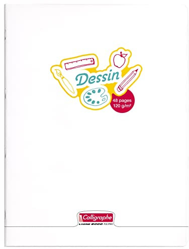 Calligraphe 18154C Un Cahier de Dessin Agrafé Incolore (une Marque de Clairefontaine) - 24x32 cm - 48 Pages Unies Blanches - Papier Dessin 120 g - Couverture Polypro Transparent