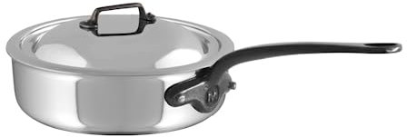 Mauviel M'Cook CI Sauteuse 5 plis en acier inoxydable poli avec couvercle, fonte et poignée d'assistance, 6,2 l, fabriquée en France