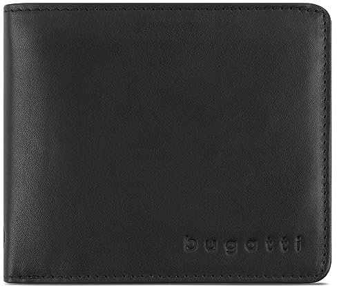 bugatti Primo Geldbeutel Männer Leder - Geldbörse Herren Schwarz - Portmonaise Portemonnaie Portmonee Brieftasche Wallet Ledergeldbeutel