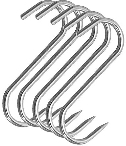 5 Stück S-Fleischhaken aus rostfreiem Edelstahl, 4mm x 100mm, S-Haken, Fleischerhaken, Metzgerhaken, Räucherhaken
