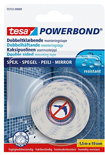 Tesa 55732-00000 Ruban adhésif double face spécial miroir 19 mm x 1,5 m