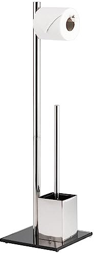 bremermann Stand-WC-Garnitur 2in1, WC-Bürste, Rollenhalter, schwarzer Glasfuß, Edelstahl