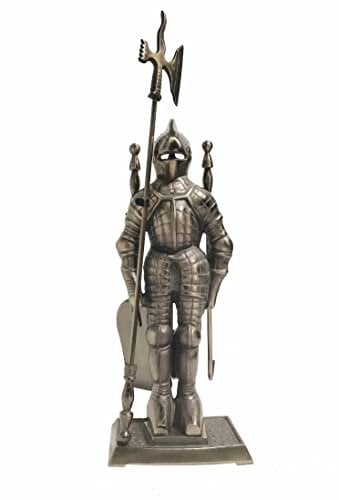 Lizh Mittelalter Ritter Kaminwerkzeug-Set, Gusseisen, antikes Messing