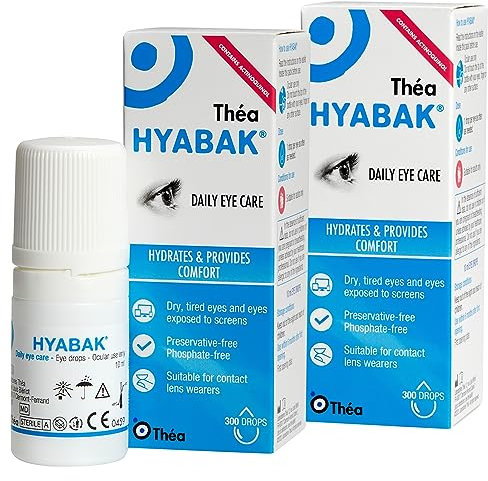 Hyabak Eye Drops to provide comfort and relief for Dry Eye |For dry eyes, caused by environmental factors ISuitable for Contact Lens Wearers and screen users |Preservative-Free|2 PACK|10ml (600 Drops)