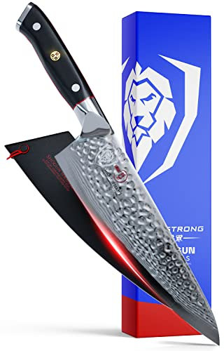 Dalstrong Couteau de Chef - 8 - Shogun Series X - Damas - Finition Martelée - AUS-10V Japonais Super Steel - Poignée G10 Noire - Avec Gaine