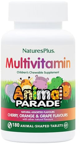 NaturesPlus Animal Parade Children’s Multivitamin Assorted Flavours - Plant Based, Vegan Chewable Multivitamin for Kids - Gluten Free - 90 Animal Shaped Tablets