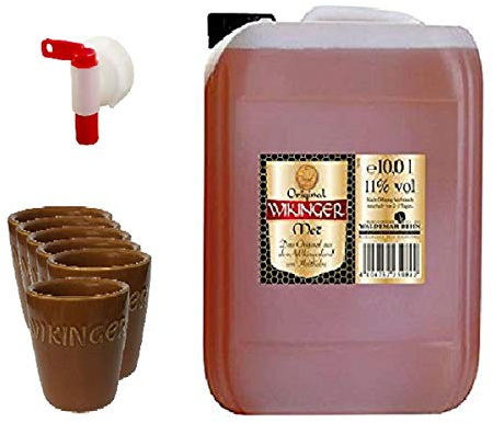 Wikinger Met 10 Liter Kanister + Mini-Tonbecher 6er Set + Ausgießer