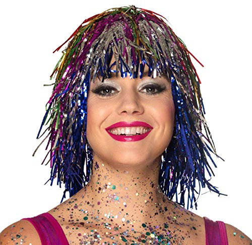Boland 85900 - Perücke Metallic, Vielfarbig, Bunt, Foliensträhnen, für Damen, Accessoire, Kostümzubehör, Partyperücke, Pop, Schlagermove, Festival, Spacegirl, Glitzer, Mottoparty, Karneval