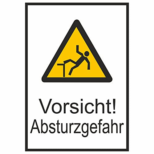 Indigos UG Aufkleber Vorsicht! Absturzgefahr Warnschild - 13,10x18,50 cm - selbstklebender Sicherheits Aufkleber für Tür oder Wand - Warnschild für Gebäude, Hotel, Büro, Firma, Haus, Praxis