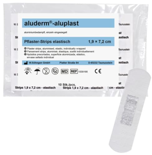 WETEC Wundpflaster aluderm-aluplast elastisch Strips, 2,5 x 7,2 cm (aluderm®-aluplast Pflaster Verletzung Wundverbandpflaster Wundauflage Saugvlies Strips Wundkissen) (Pack à 10 Stück)