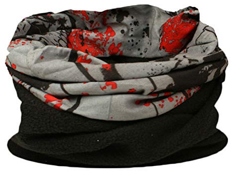 RockJock Multifunktionale Snood für Männer. Schal, Mütze, Halswärmer, Kapuze, Kopfschutz mit Fleece-Abschnitt-GREYREDSKULL
