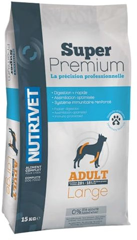 NUTRIVET - Super Premium - Großer Erwachsener - Weizenfreies kroketten - Hund - Reich an tierischem Eiweiß - 15 kg
