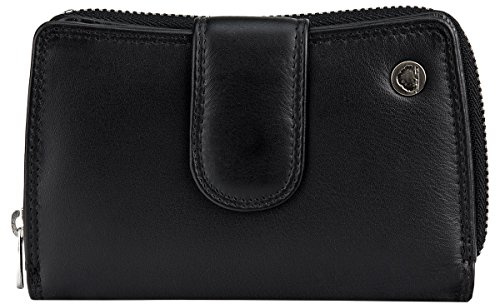 Greenburry Spongy Nappa RV-Schlossbörse Portemonnaie Geldbeutel Damen Geldbörse Leder 971, Farbe:Black