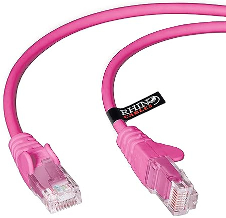 rhinocables CAT 5e Ethernet Cable, RJ45 Network Lead (20m, Pink, Pack of 1) | Reliable LAN Network RJ45 Cable for Fast Internet & Data Transfer, Durable WiFi Broadband Cable for Gaming & Streaming