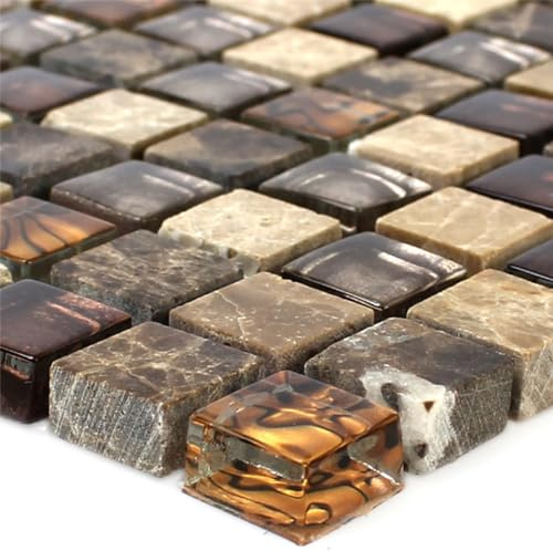 Glas Naturstein Mosaikfliesen Braun Beige Boden Duschwand Badezimmer Bad Bergamo