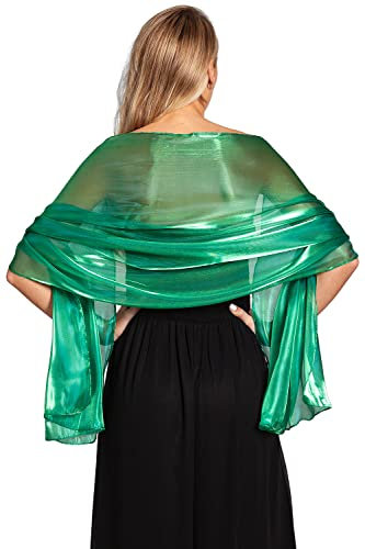 Central Chic Silky Iridescent Wrap Stole Shawl Pashmina For Weddings Bridal Bridemaids & Evening Wear (Emerald Green)