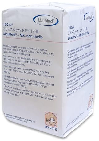 Maimed Kompressen 7,5 x 7,5 cm - 100 Stück unsterile Mullkompressen - 8 Lagen - Wundauflage nicht haftend